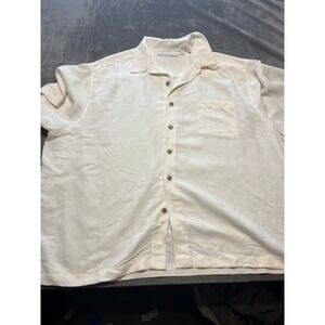 Caribbean 4XB Cream Tropical Palm Leaf‎ Button Up Short Sleeve Shirt Mens